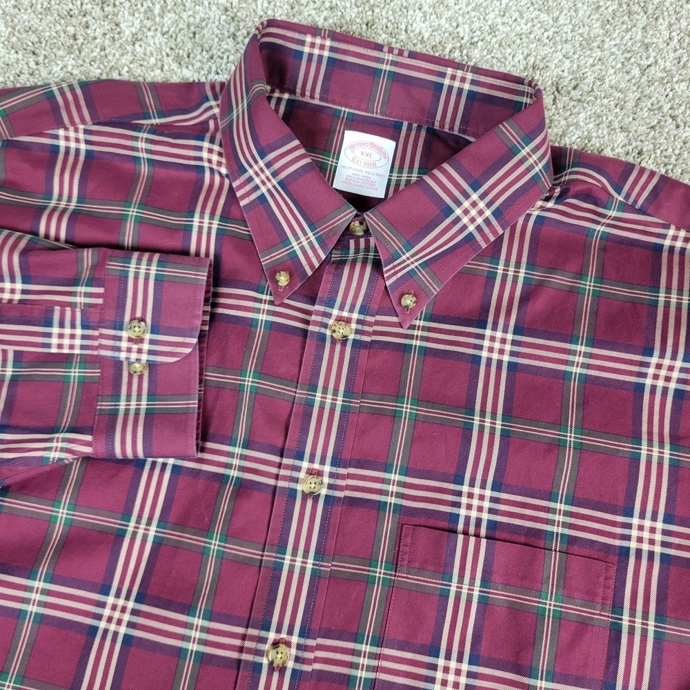 Brooks Brothers Mens 2XL Red Plaid Button Down Long Sleeve Supima